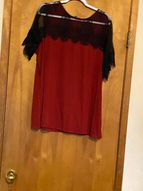 BloomChic Red Top with Black Lace Overlay